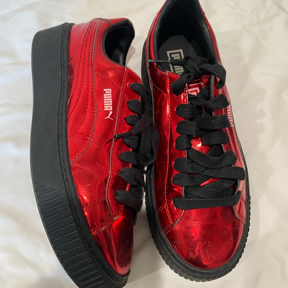 Puma Shiny Red Sneakers with Black Accents